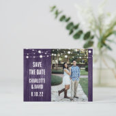 Rustic Paars Wedding Save the Date Photo Aankondigingskaart (Staand voorkant)