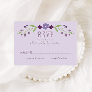 Rustic Paarse en Groene Bloemachtige Bruiloft RSVP Kaartje