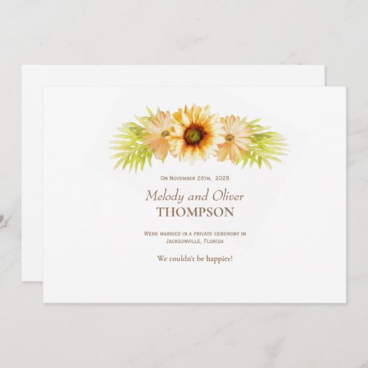 Rustic Painted Sunflower Aankondiging (Voorkant / Achterkant)