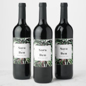 Rustic Pakte Palm Trees Beach Wedding Wijn Etiket (Flessen)