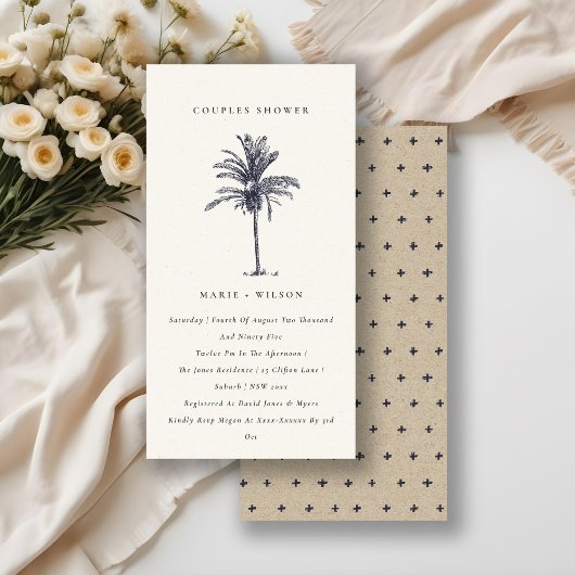 Rustic Palm Tree Marine Kraft Couples Invitation d
