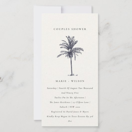 Rustic Palm Tree Marine Kraft Couples Invitation d (Devant)