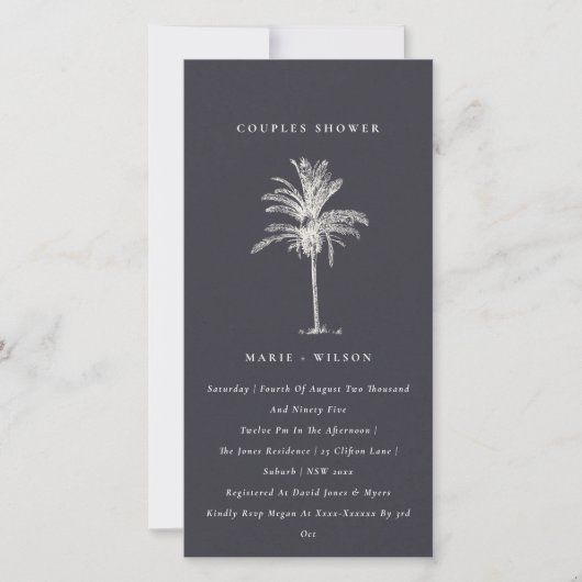 Rustic Palm Tree Navy Kraft Couples Shower Bedankkaart (Voorkant)