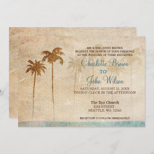 Rustic Palm Trees Beach Wedding Invitations Kaart