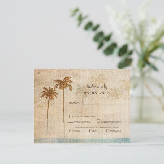 Rustic Palm Trees Beach Wedding rsvp (Staand voorkant)