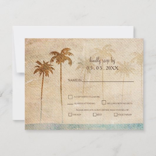 Rustic Palm Trees Beach Wedding rsvp Kaartje (Voorkant)