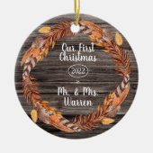 Rustic Pampas Our First Kerstman Mr| Mrs Photo Ce Keramisch Ornament (Voorkant)