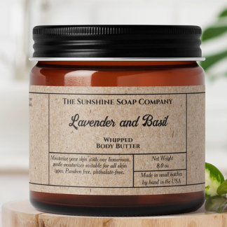 Rustic paper body butter or cosmetics jar label waterfles etiket