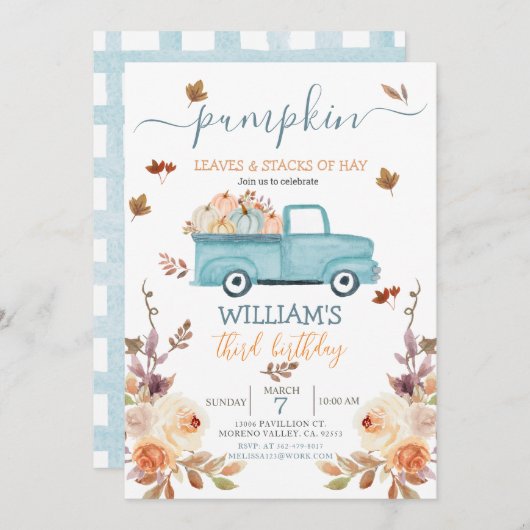 Rustic Paste blue truck anniversaire Invitation (Devant / Derrière)