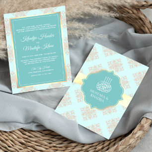 Rustic pastel Aqua Blue Damask Muslim Weduwen Kaart