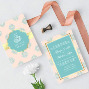 Rustic Pastel Blauwgroen Damask Muslim Wedding Kaart