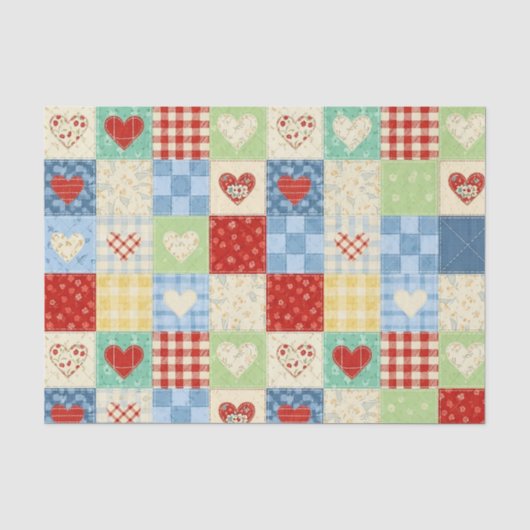 Rustic Patchwork Harten Picknick Patroon (1) Tissuepapier (Voorkant)