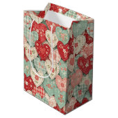 Rustic Patchwork Harten Picknick Patroon (2) Medium Cadeauzakje (Achterkant Gekanteld)