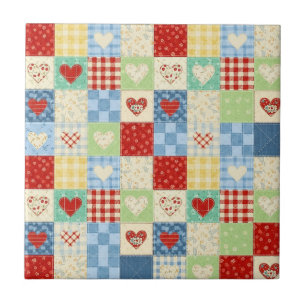 Rustic Patchwork Harten Picknick Patroon Tegeltje