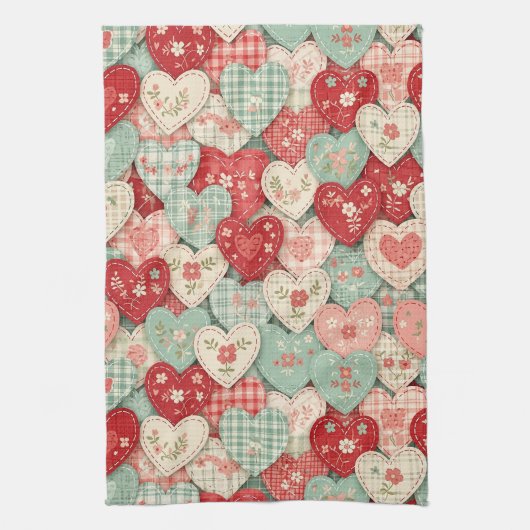 Rustic Patchwork Hearts Picnic Pattern (2) Theedoek (Verticaal)