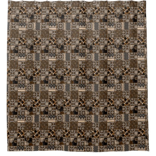 Rustic patchwork patroon douchegordijn (Voorkant)