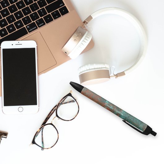 Rustic Patina Copper Monogrammed Zwarte Inkt Pen