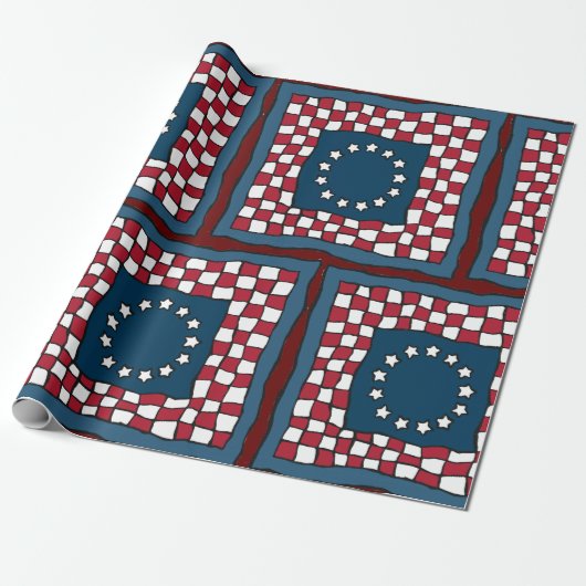 Rustic Patriotic Americana Quilt Pattern Verenigde Cadeaupapier (Uitgerold)