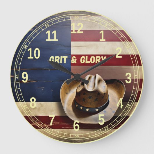 Rustic Patriotic "GRIT & GLORY" gift Grote Klok (Voorkant)