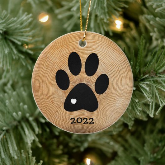 Rustic Paw Print Custom Ceramic Ornament (Boom)