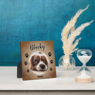 Rustic Paw Print Dog Pet Name and Photo Fotoplaat