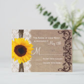 Rustic Pays Sunflower Wedding RSVP Répondre Cartes (Debout devant)