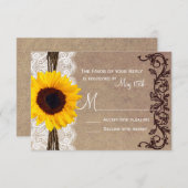 Rustic Pays Sunflower Wedding RSVP Répondre Cartes (Devant / Derrière)