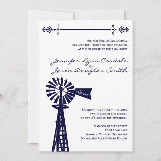 Rustic Pays Windmill Marine Mariages Invitations (Devant)