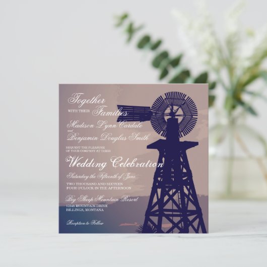 Rustic Pays Windmill Wedding Invitations (Debout devant)
