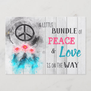 *~* Rustic Peace & Love Hippy Neutral Baby shower Kaart