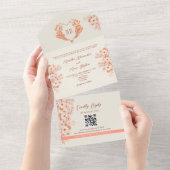 Rustic Peach Bloemen Hart Monogram Huwelijk All In One Uitnodiging (Afscheurbaar)