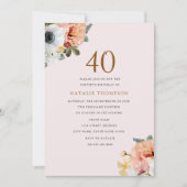  Rustic Peach Floral 40th Birthday Invite Kaart (Voorkant)