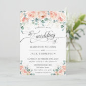Rustic Peach Floral Calligraphy Greenery Wedding Kaart (Staand voorkant)