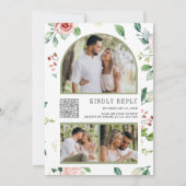 Rustic Peach Floral Photo Collage QR Code Weddensc Kaart (Achterkant)