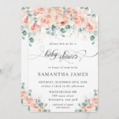 Rustic Peach Floral Rozen Greenery Baby shower Kaart (Voorkant / Achterkant)