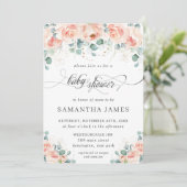 Rustic Peach Floral Rozen Greenery Baby shower Kaart (Staand voorkant)