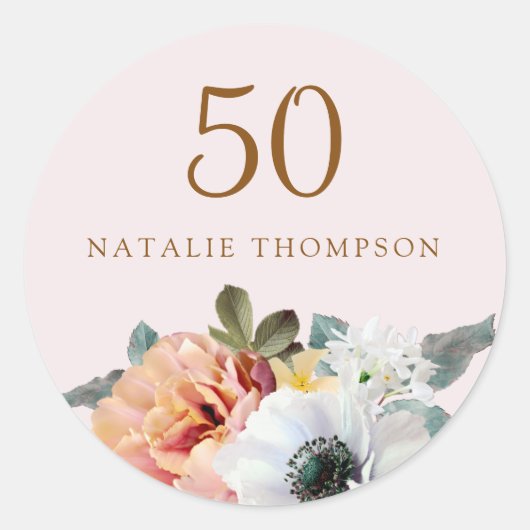  Rustic Peach Flower 50th Birthday Party Ronde Sticker (Voorkant)