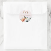 Rustic Peach Flower 90th Birthday Party Ronde Sticker (Tas)