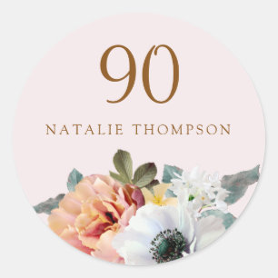  Rustic Peach Flower 90th Birthday Party Ronde Sticker