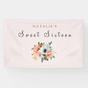  Rustic Peach Flower Sweet 16 Banner