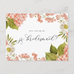 Rustic Peach Waterverf Hydrangeas Jr. Bridesmaid Briefkaart