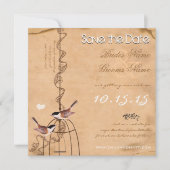 Rustic Peach Your Photo Damask Bird Wedding Save The Date (Voorkant)