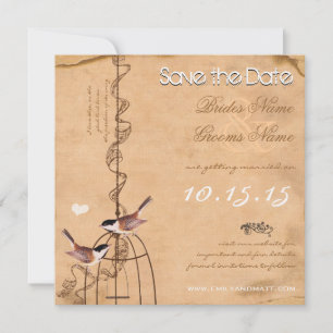 Rustic Peach Your Photo Damask Bird Wedding Save The Date