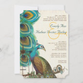 Rustic Peacock Bird Cage Feather Wedidng Invites Kaart (Voorkant)