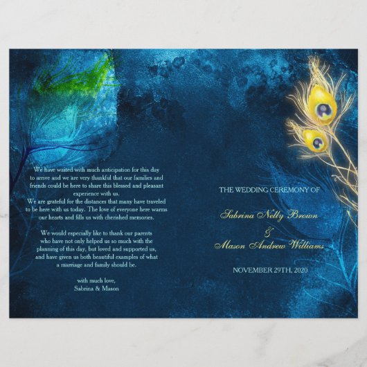Rustic Peacock Blue Bi Fold Wedding Programs (Voorkant)