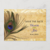 Rustic Peacock Feather bruiloft behalve de datum Aankondigingskaart (Voorkant)