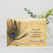 Rustic Peacock Feather bruiloft Dank u wel Kaart (Staand voorkant)