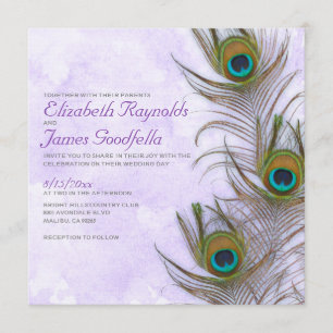 Rustic Peacock Feather Wedding Invitations Kaart