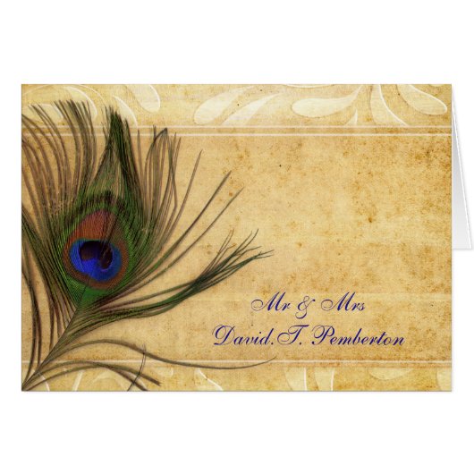 Rustic Peacock Feather Wedding Place Cards (Voorkant Horizontaal)