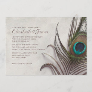 Rustic Peacock Feathers Wedding Invitations Kaart